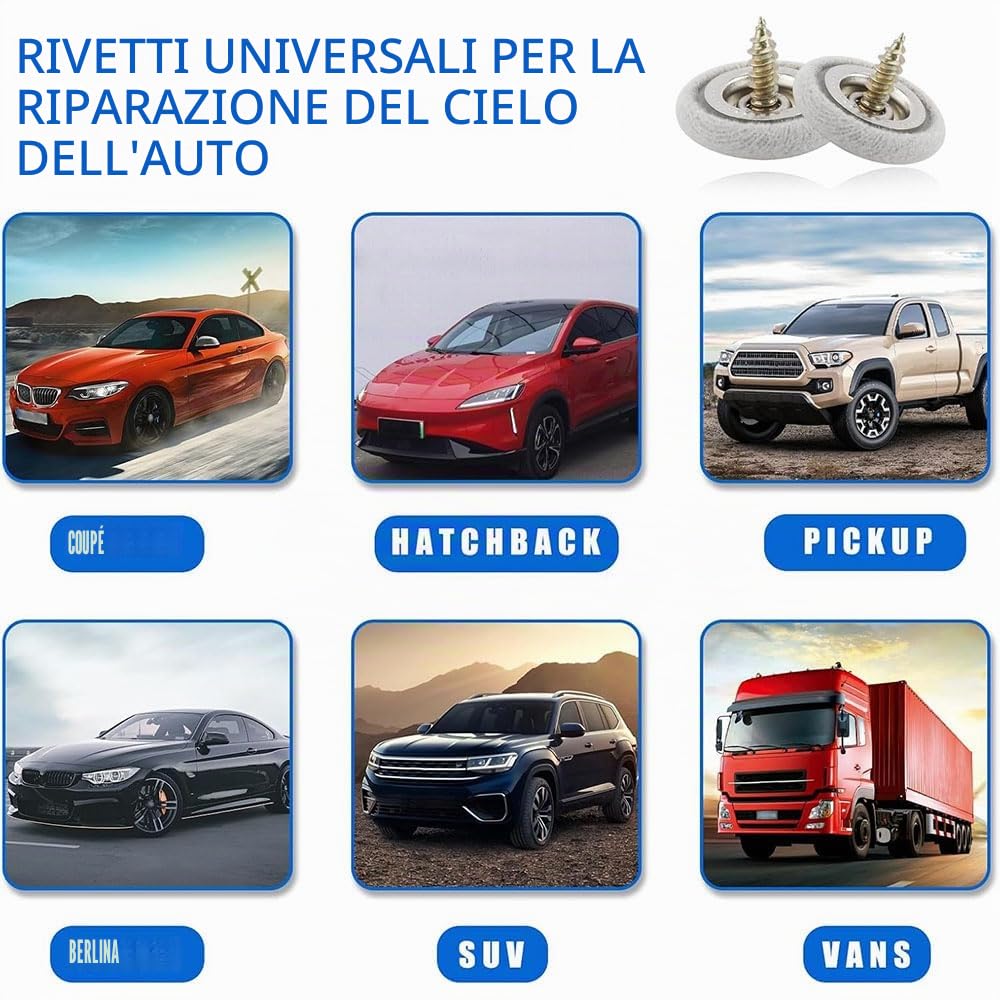 kit riparazione tetto auto interno,puntine per cielo auto grigio,kit cielo auto,kit riparazione cielo auto,kit ripara cielo auto,rivetti automobile,cielo auto scollato rimedi fai da te