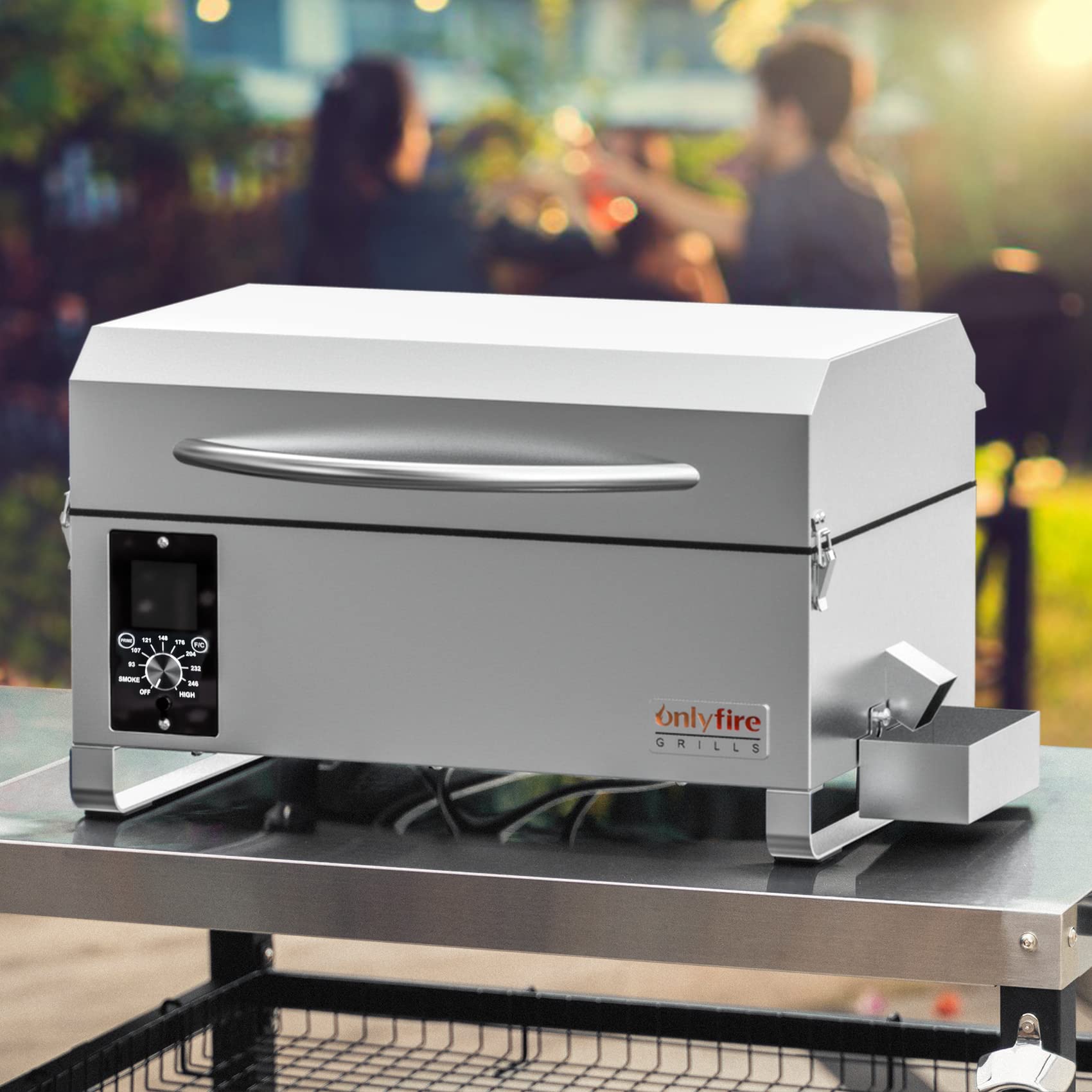 Onlyfire Tragbarer Pellet Grill, Edelstahl Pellet Smoker, 8-in-1-Multifunktion BBQ Pellet Smoker Grill, mit Automatischer Temperaturregelung, LED-Bildschirm, Silbe