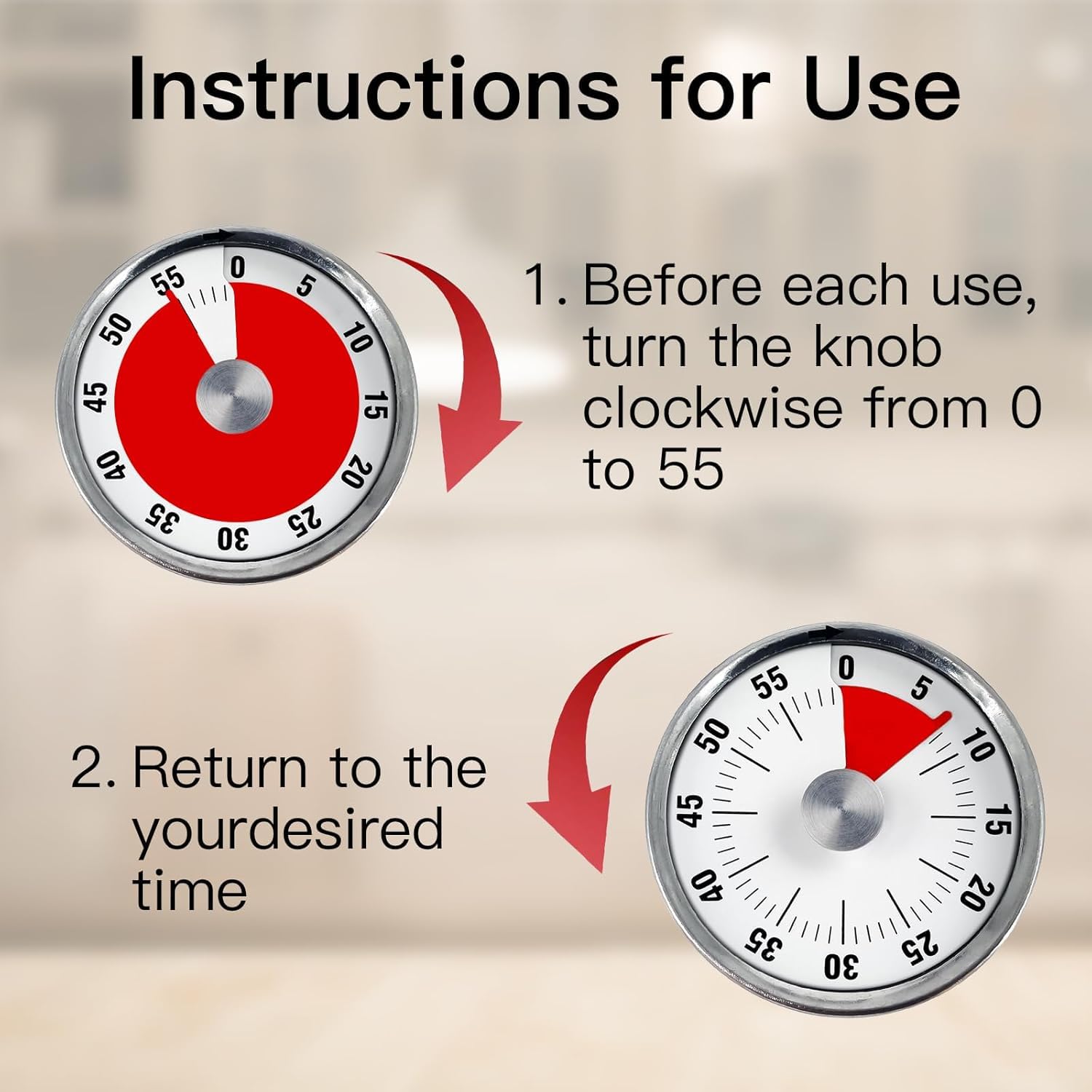 Magnetic Kitchen Timer - 60 Minute Mechanical Wind Up Timer -7