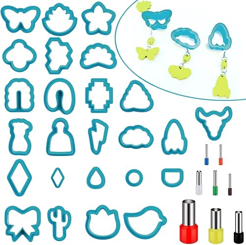 CKANDAY Paquete de 25 cortadores de arcilla polimérica para hacer aretes con 8 herramientas de perforación 33 kits de escultura y hendidura redonda