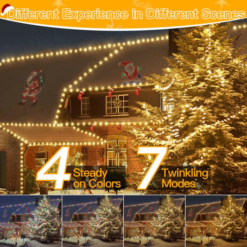 Image of Ollny Christmas Lights 262 FT 800 LED IP67 Waterproof, Color Changing Christmas Lights Outdoor with Remote, 11 Modes Dimmable Timer Warm White to Multicolored Changeable String Lights for House Decor