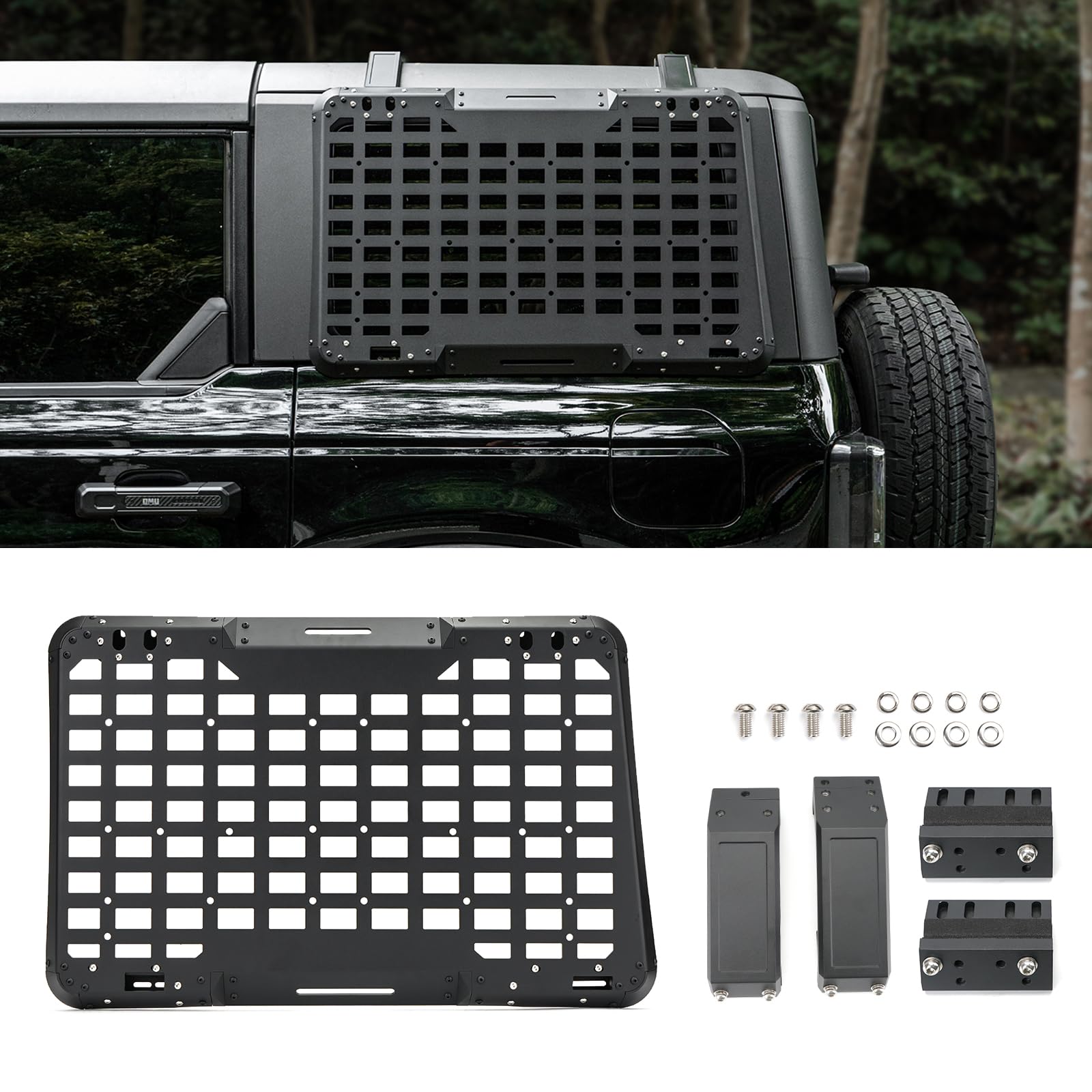 Guina Rear Window Molle Storage Panel Flank Kit, Heavy Duty Protective Decoration Compatible with Ford Bronco 2021-2024 4-Door, Compatible with Passenger side, Aluminum Alloy Off-Road Tool Holder