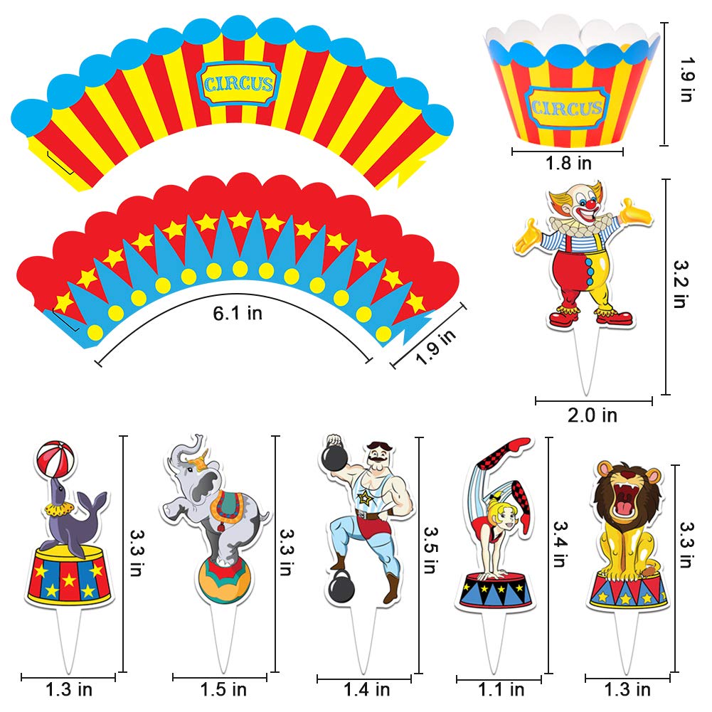 Circus Animal Cupcake Toppers and Wrappers for Carnival Circus Birthday