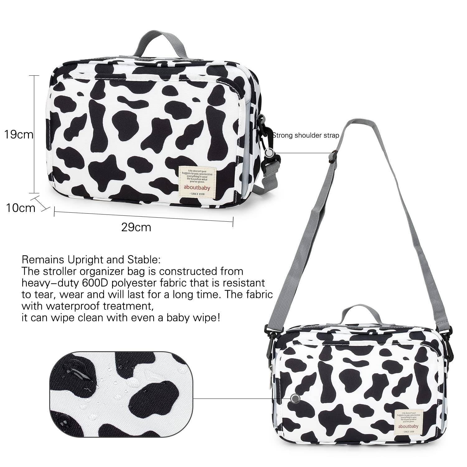 MEYTEILAY Baby Nappy Bag Small Portables Stroller Storage Bag Waterproof Hanging Diaper Bag for Baby Going Out(Cow Spot) - Image 4