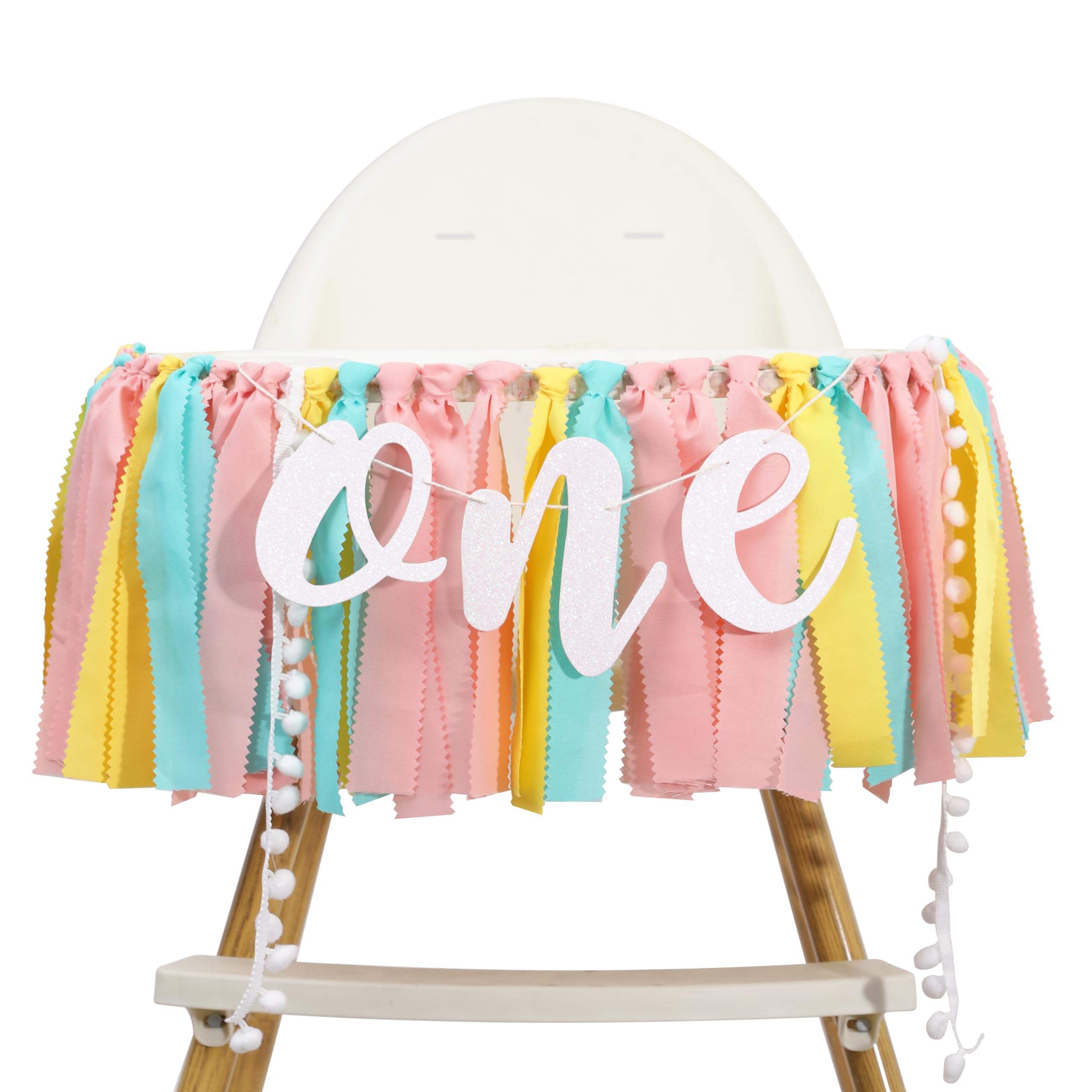 One Colorful High Chair Decorations - 1st Birthday Highchair Garland, Girl Sweet One Birthday Banner, Rainbow Party Photo Props