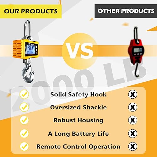 Miniatura 6 de YATOINTO Báscula de grúa digital de 2200 libras de alta precisión para trabajo pesado industrial, báscula colgante con control remoto, caja de