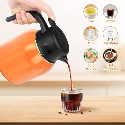 Miniatura 6 de Beyoung Jarra térmica de café de 34 onzas, jarra de café aislada de acero inoxidable, jarra de café al vacío de doble pared para mantener el café