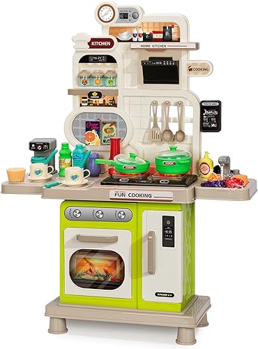 Juego de cocina para niños, juego de cocina para niños pequeños con luz y sonido, estufa de cocina, fregadero de juegos, cafetera, juguete de comida