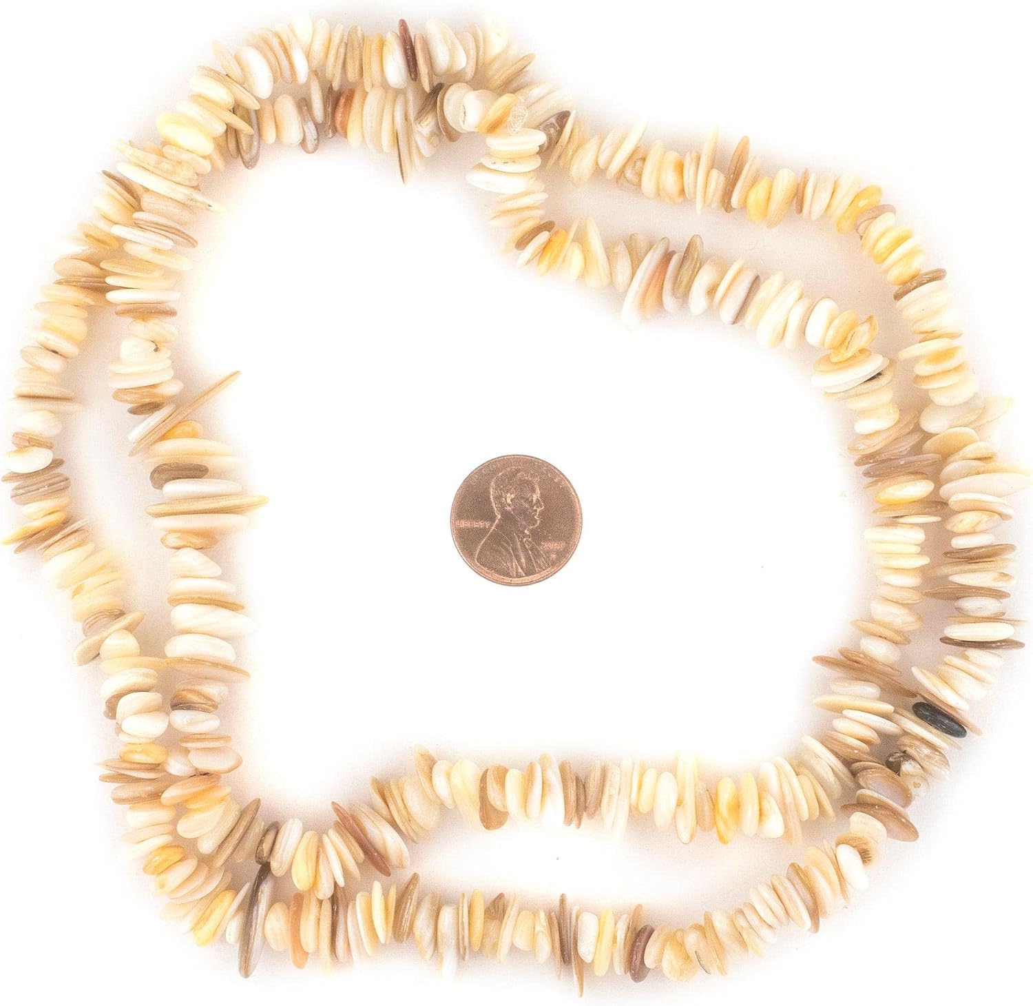 The Bead Chest Cream Oval Chip Shell Beads 4-12mm White Chips 30 Inch Strand