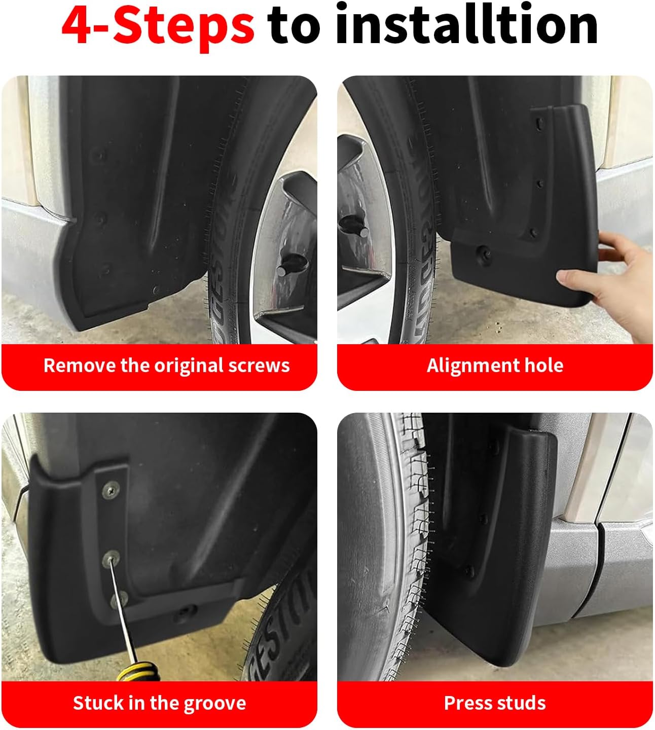 No Drill Mud Flaps for 2023-2026 Honda Pilot SUV, Heavy Duty Front & Rear All Weather Splash Guards Set for LX Sport EX-L Touring TrailsSport Elite Black Edition Models, OEM-Style Black Mud Guards