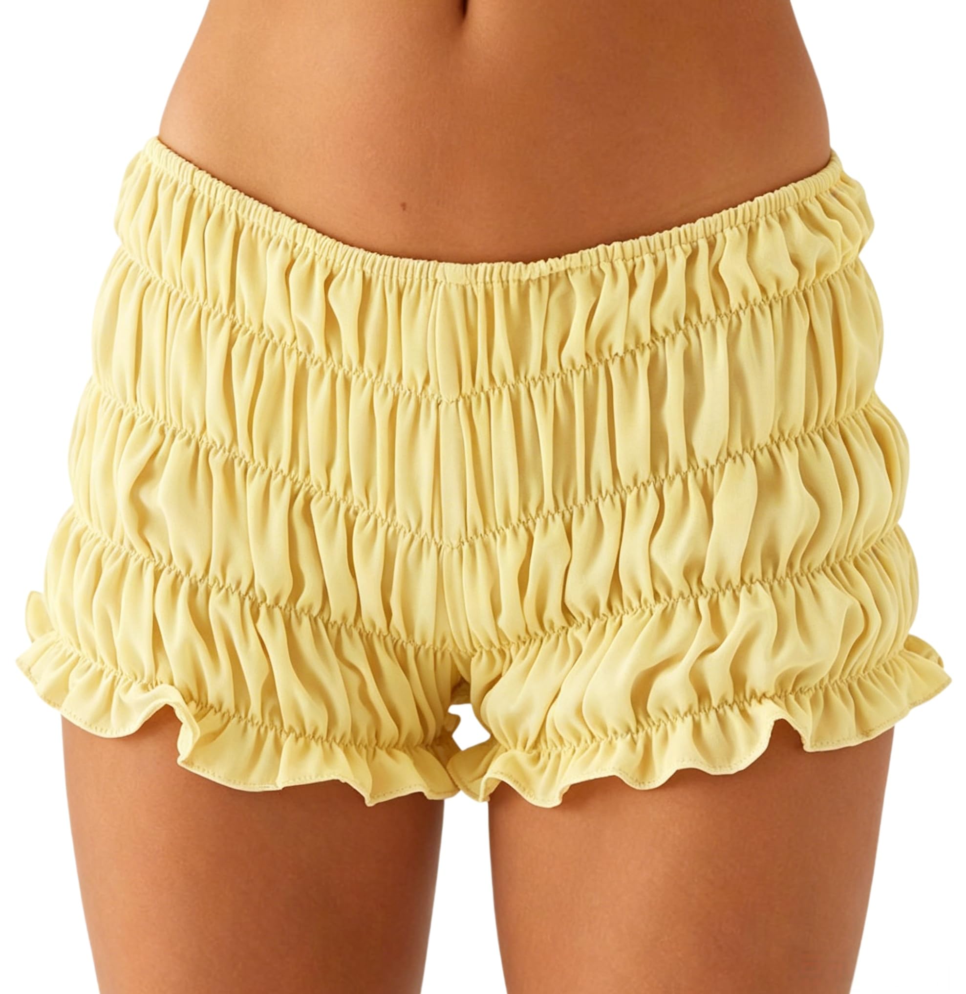 Women Y2k Bloomer Shorts Low Waist Ruched Ruffle Frilly Mini Micro Shorts