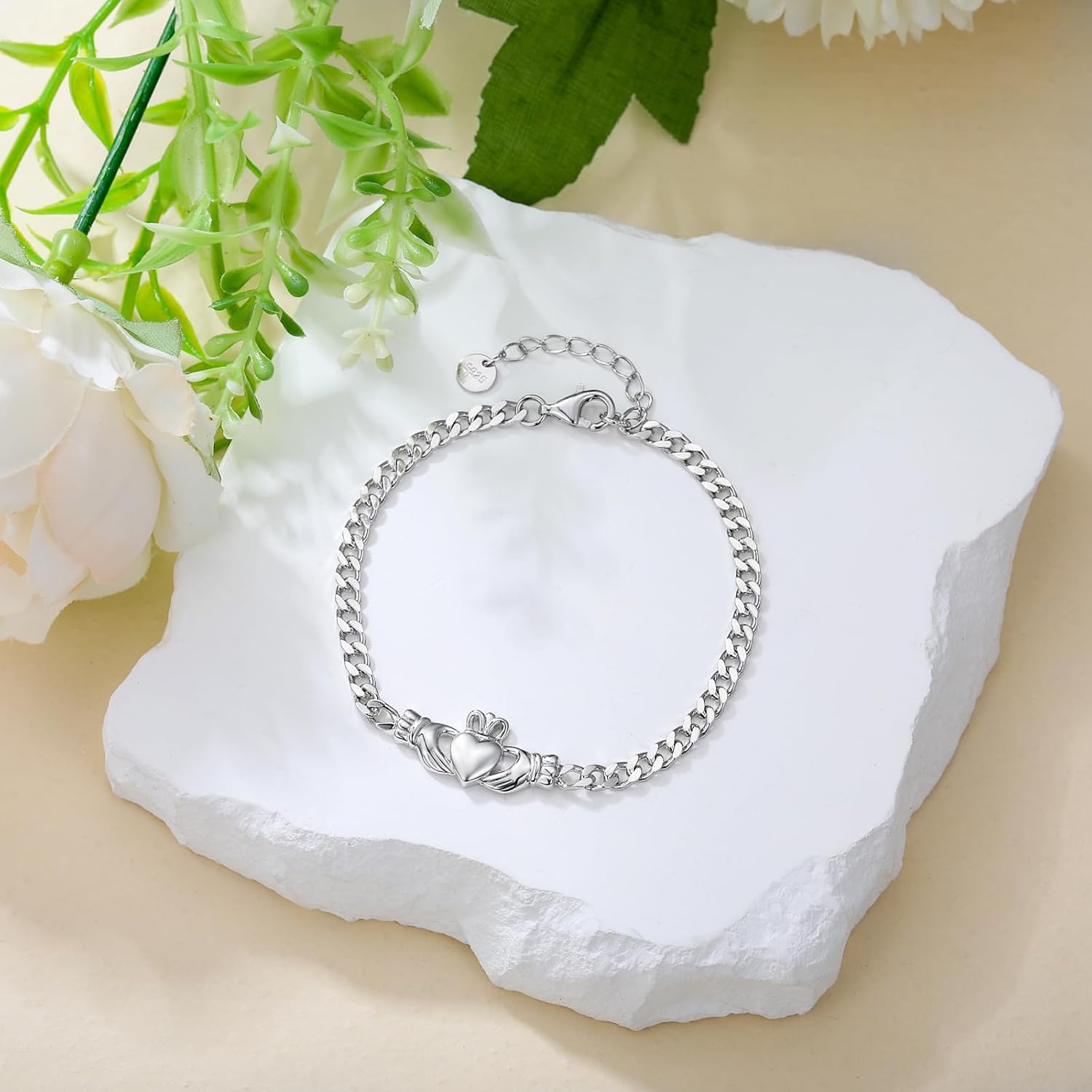 Ireland Jewelry for Women 925 Sterling Silver Adjustable Celtic Claddagh Bracelet Good Luck Irish Gifts for Women Birthday Gifts 3MM Cuban Bracelet Gifts for Women Teen Girls - Image 3