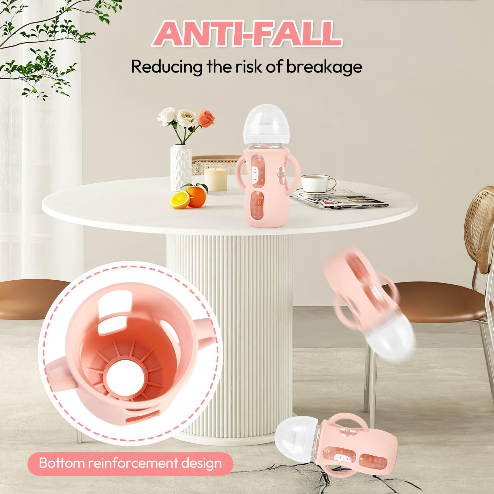 MINMUNJIU 3 Pack Silicone Sleeves for Philips Avent Natural Glass Baby Bottles, Anti Breakage Bottle Holder with Handle for Baby Girls, Compatible with Philips Avent Glass Natural Baby Bottle, 8oz