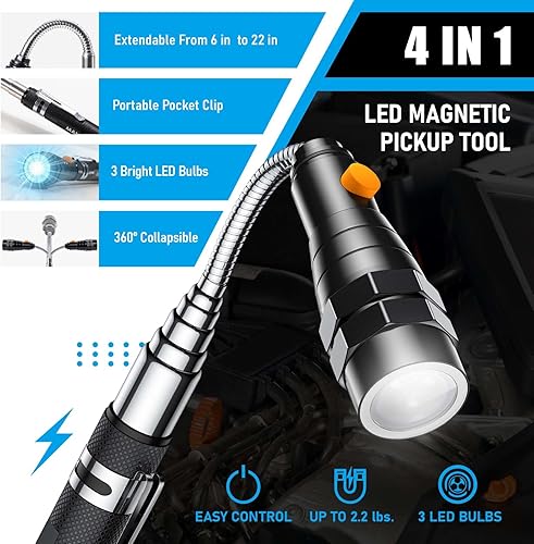 Miniatura 2 de Herramienta de recolección de imán telescópico con linterna magnética de 3 LED, relleno de calcetines de Navidad para hombres y adultos, accesorios