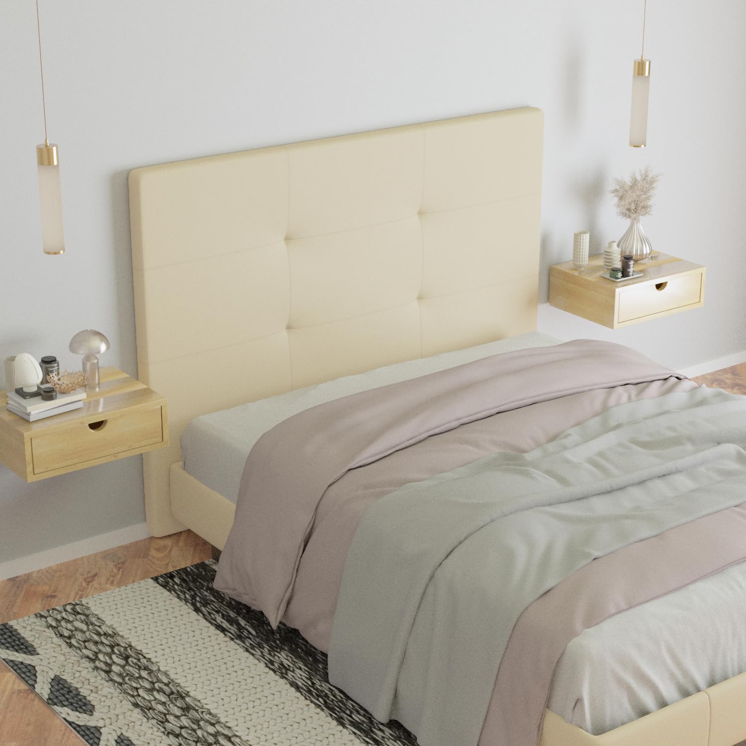 LA WEB DEL COLCHON Cabezal Cama Andrea Tapizado Acolchado 8 cm con Fijación a Pared – Cabecero de Cama Suave y Elegante – Cama de 80 (90 x 70 cms) Blanco Polipiel – Cabeceros Acolchados — view 54