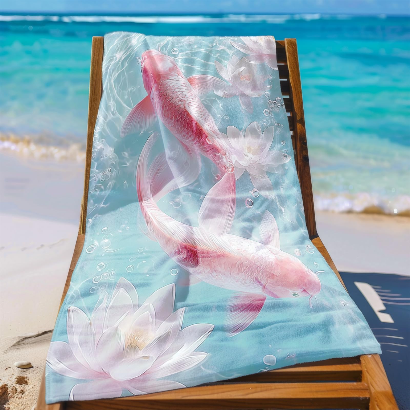 Générique Serviette Microfibre Plage Poisson Bleu Rose