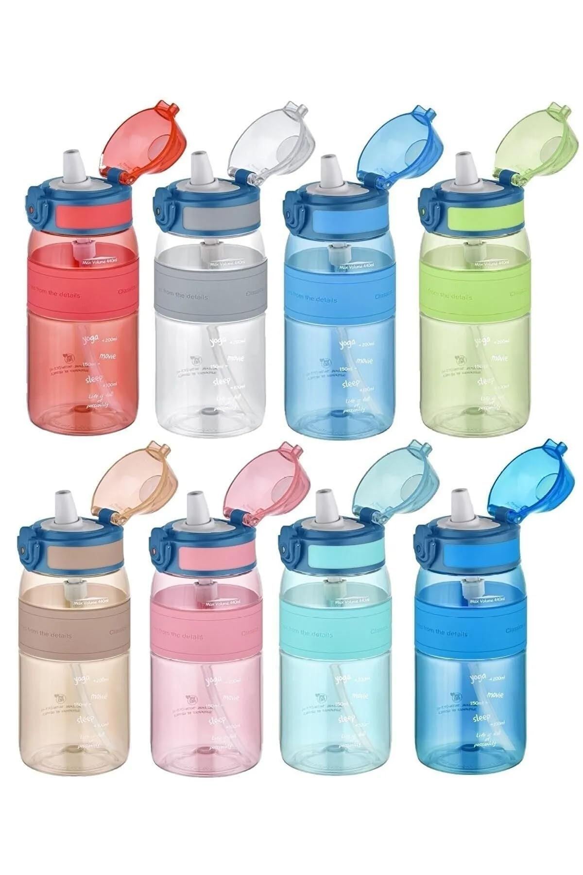 Uzspace 440ml Mini Boy Silikon Gövde Pipetli (Isırılmaz) Tritan Su Matarası (Pembe)