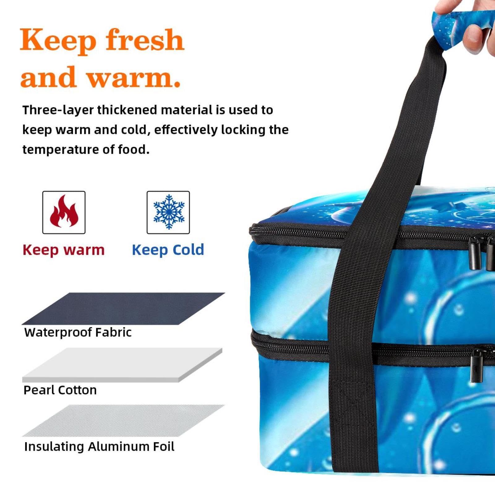 Grand sac à déjeuner isotherme pour homme et femme, double couche, étanche, étanche, réutilisable, sac fourre-tout pour le travail, l'école, le pique-nique, la plage, le camping, les voyages, motif