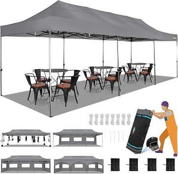 COBIZI 10x30 Heavy Duty Pop Up Canopy Tent with Sidewalls, Easy Up Canopy