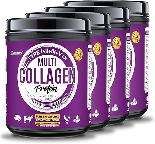 Polvo de proteína de colágeno múltiple sin sabor, mezcla premium de carne de res alimentada con pasto, pollo, pescado silvestre, colágeno de cáscara