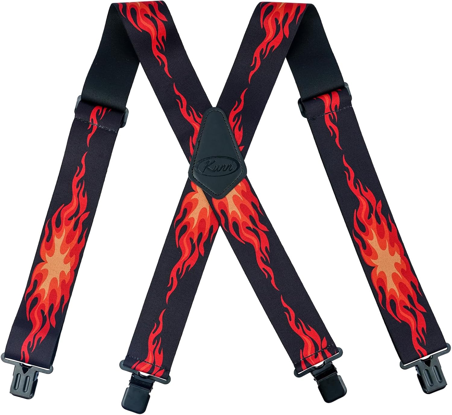 KUNN Mens Suspenders X-Back 2 Inch Wide Elastic Suspender Heavy Duty Clips Work Suspenders
