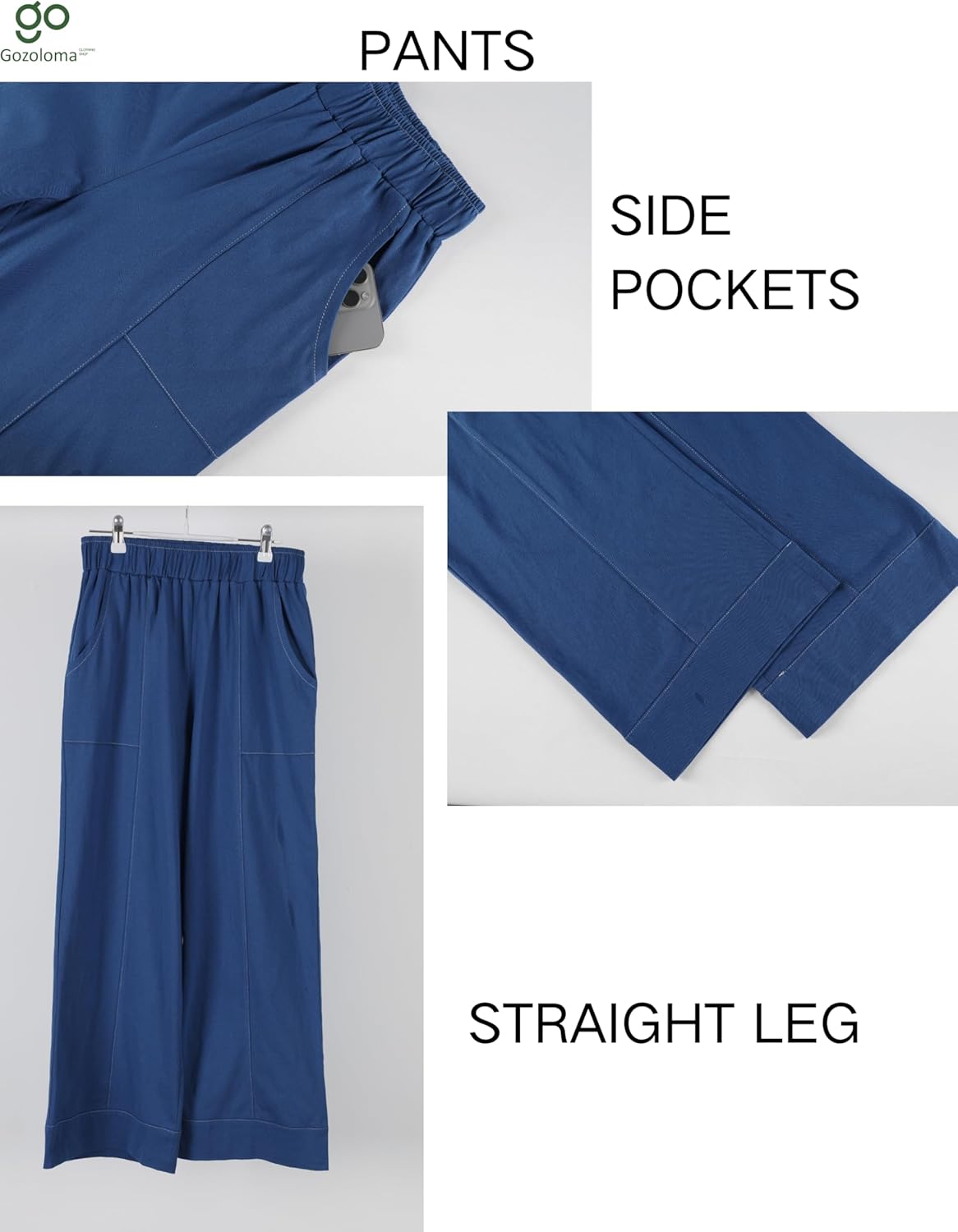 Gozoloma Women's Fall 2 Piece Set Long Sleeve Open Tops & Straight Leg Pants Contrast Stitching Lounge Set with Pockets - Image 3