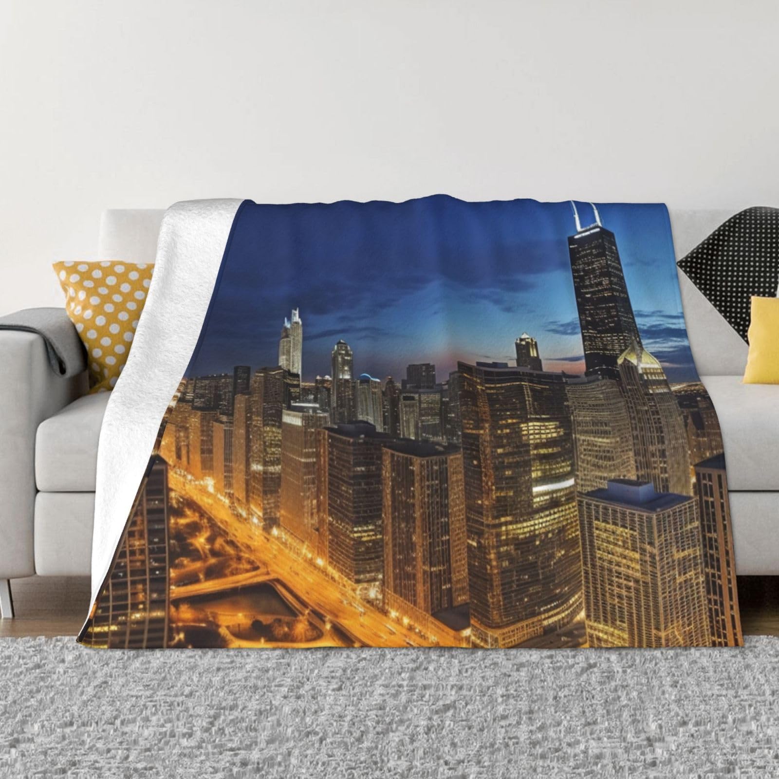 Couverture en flanelle Chicago lit et canapé, grand plaid polaire chaud et léger 152x203cm