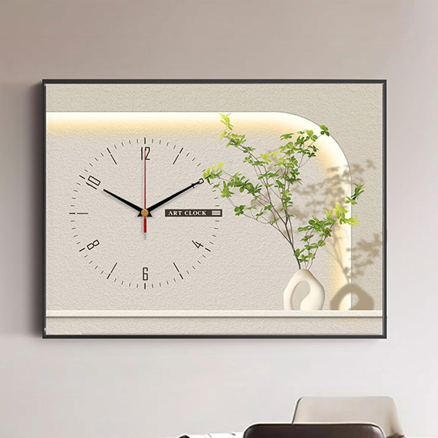 Electric Meter Box Decorative Painting with Clock, Decorative Fuse Box Cover Cabinet, Hide Electrical Panel Meter Breaker Wall Mounted Cover for Home Office(Color B -R,50x40cm/19.7x15.7in)