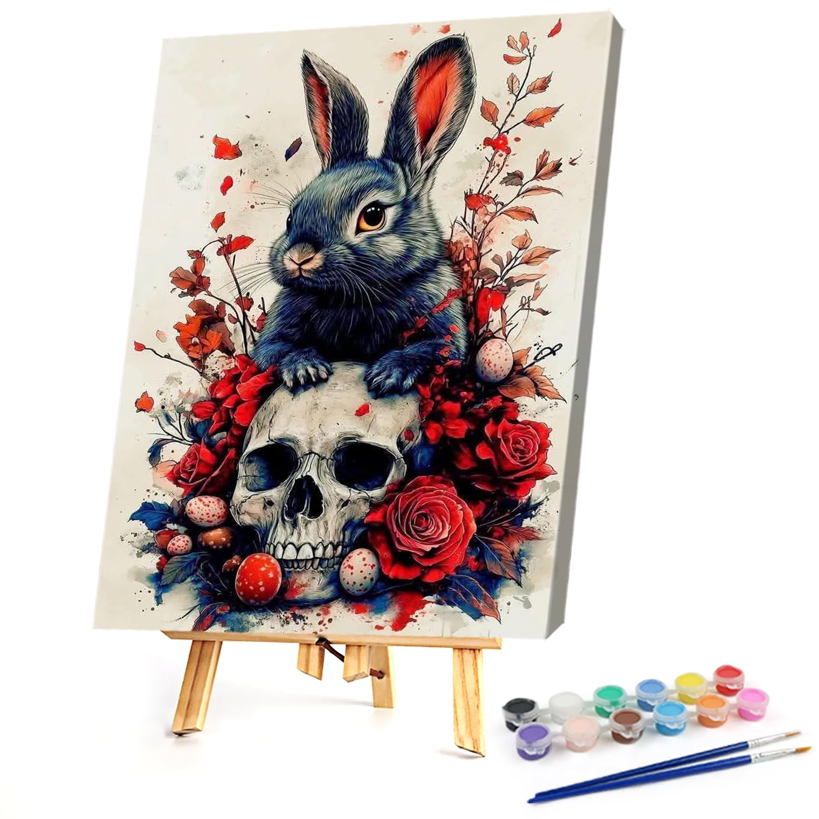 POETRYDRAW DIY Dark Rabbit Paint by Numbers Kits Drawing Paintwork on Canvas 11.81x15.75inch with Frame Canvas Oil Painting Number Painting for Beginners Adults Gift Home Wall Decor (Dark Rabbit)