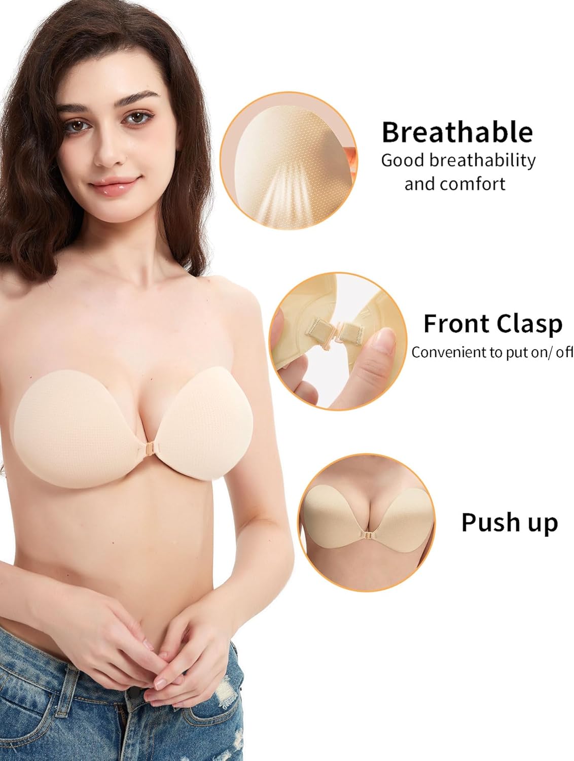 Sticky Bra Push Up 2 Pairs Strapless Bra, Backless Adhesive Bra for Dresses & Outfits, No-Slip Boobs Lift - Image 7