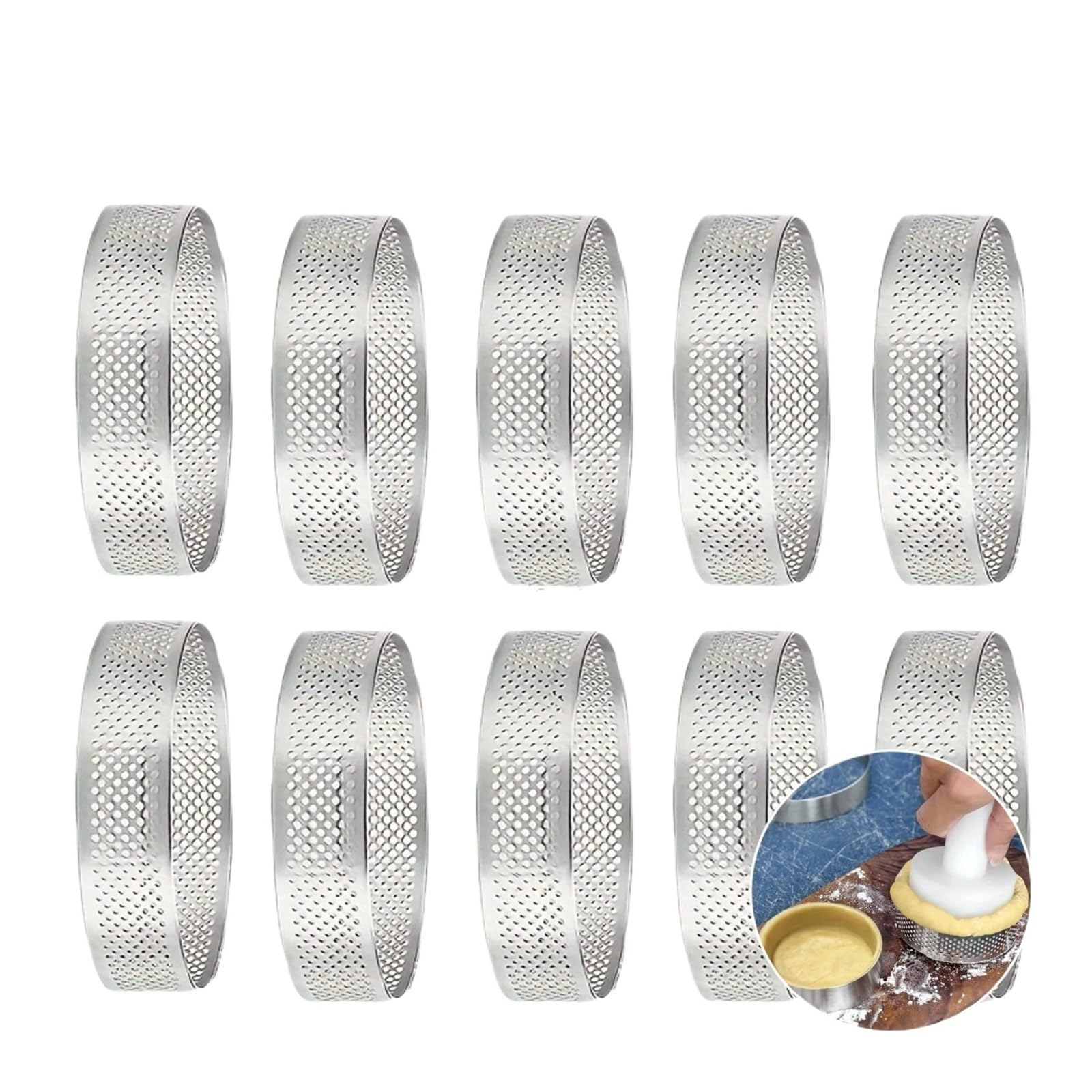 Anelli for crostata in acciaio inossidabile da 10 pezzi - Stampi for torte e mousse rotondi antiaderenti e perforati for prodotti da forno e pasticceria, stampi for torte