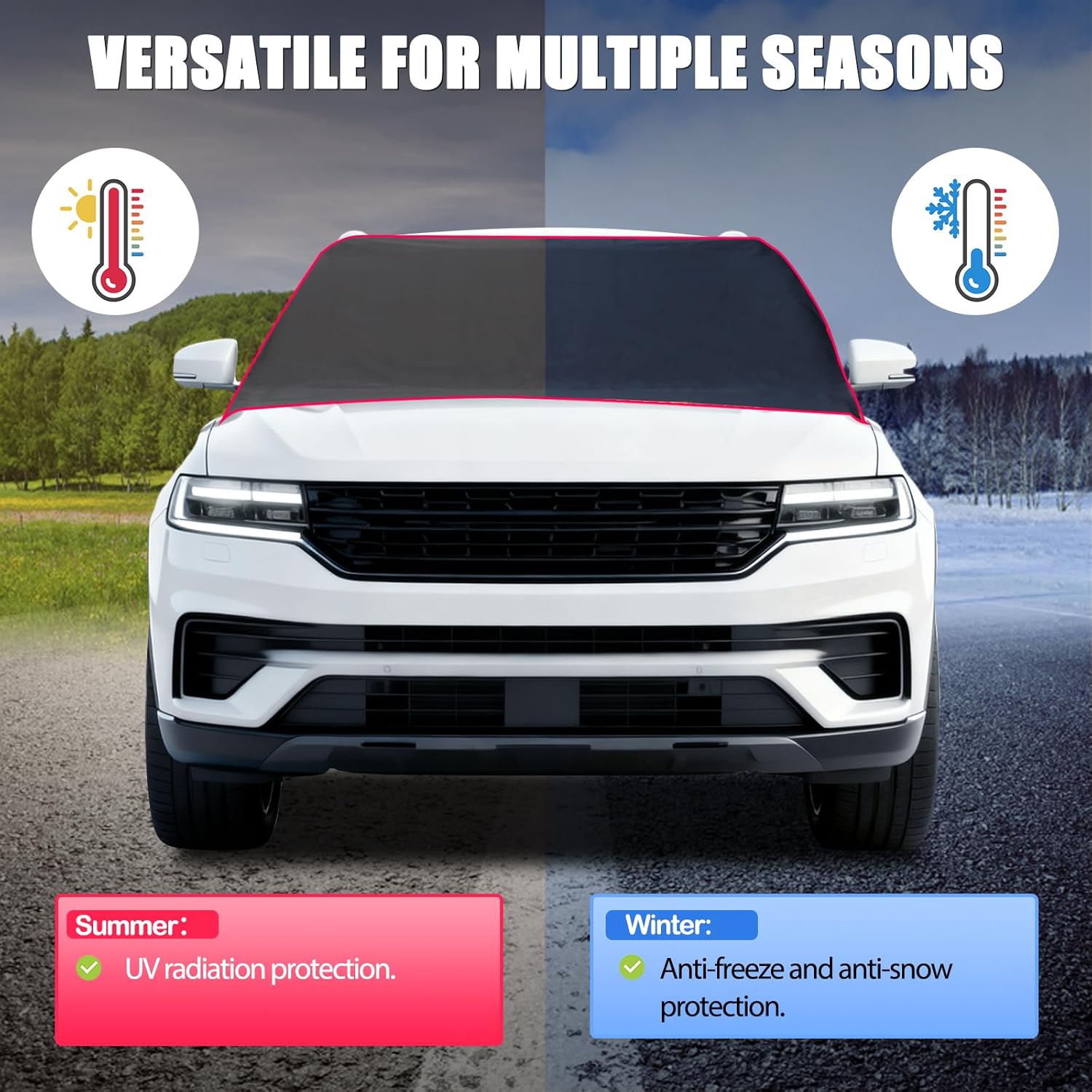 Migaven 全天候型フロントガラスカバー 氷と雪用 防水 2mm EVA生地 フロントガラスフロストカバー セダン、コンパクト&