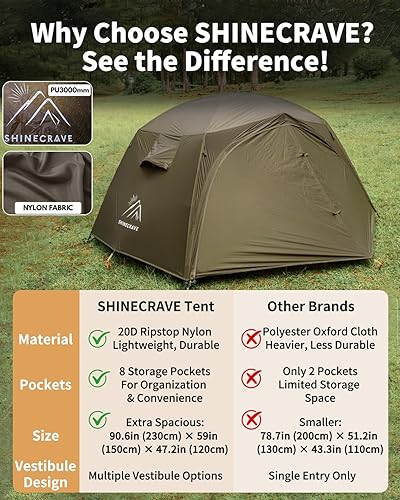 Miniatura 3 de Camping Tent 2 Person,Ultra Large Capacity, 20D Nylon, Lightweight 3 Season Backpacking Tent 2 Person, PU3000mm, Free Standing, Ideal for Camping,