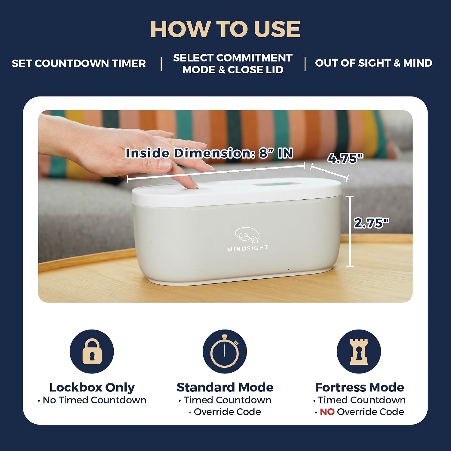 Mindsight Timed Lock Box to help detach from Phone, Video Games, Snacks .. | 3 Modes based on Willpower | Out of Sight, Out of Mind | Mindfulness Tool to Live in Moment | Can reduce Stress & Anxiety