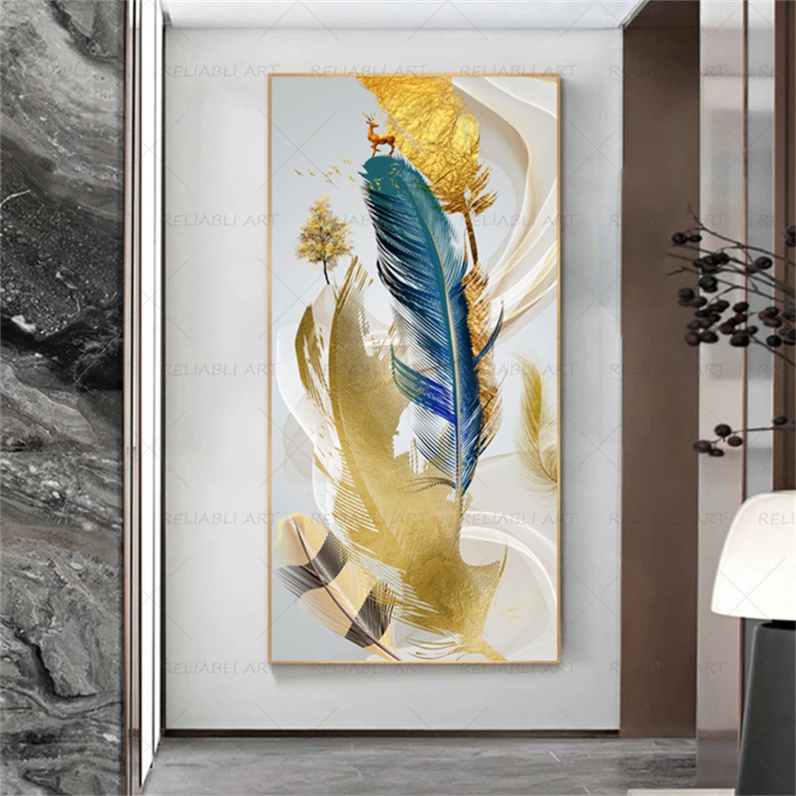Peinture Diamant Strass 5D Plumes Colorées pour Sublimer Votre Salon Moderne 50x150cm