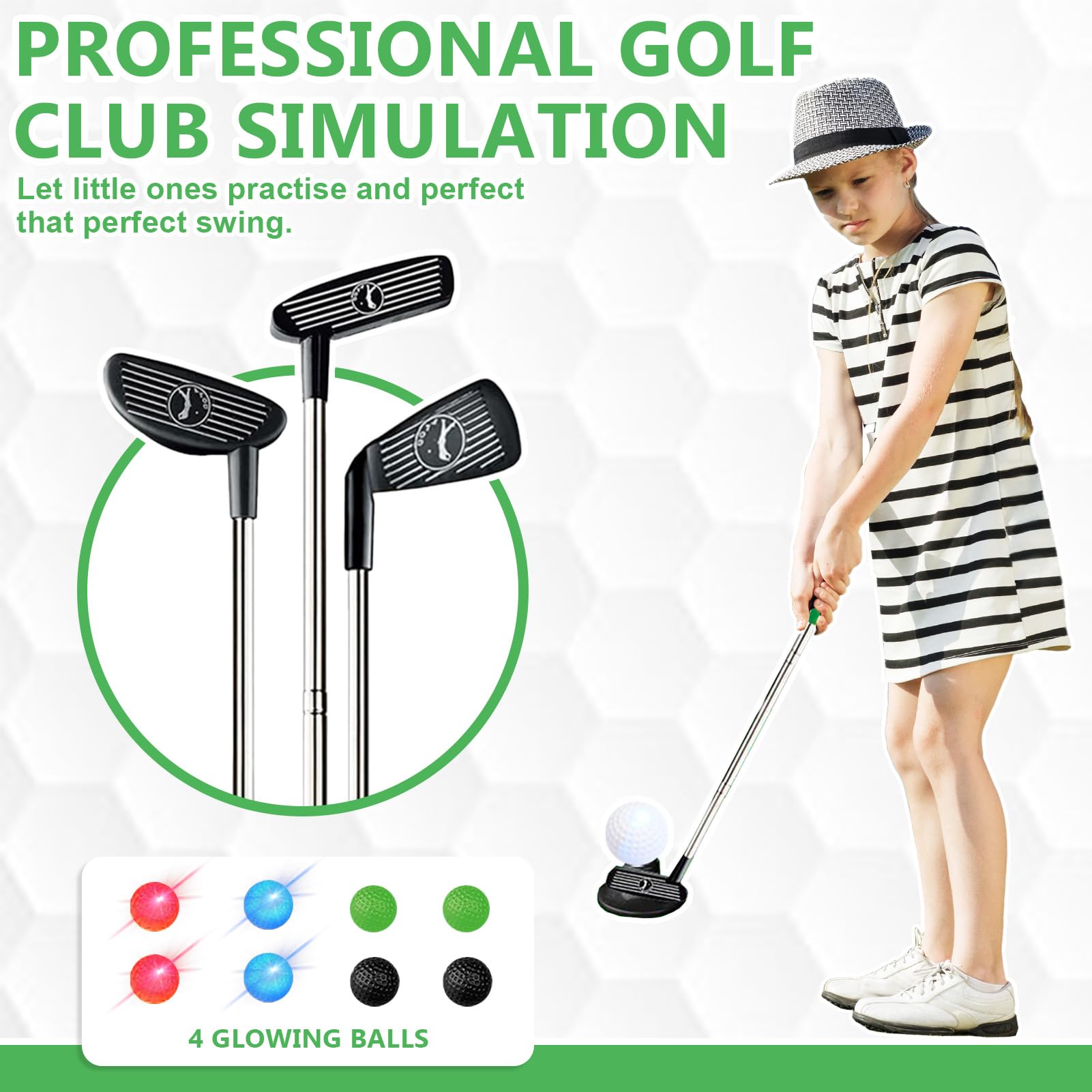 Zestaw do mini golfa dla dzieci, mini golf do domu, mata do gry w golfa, mini golf z piłkami i klubem golfowym, prezent dla dziewcząt, chłopców i entuzjastów golfa