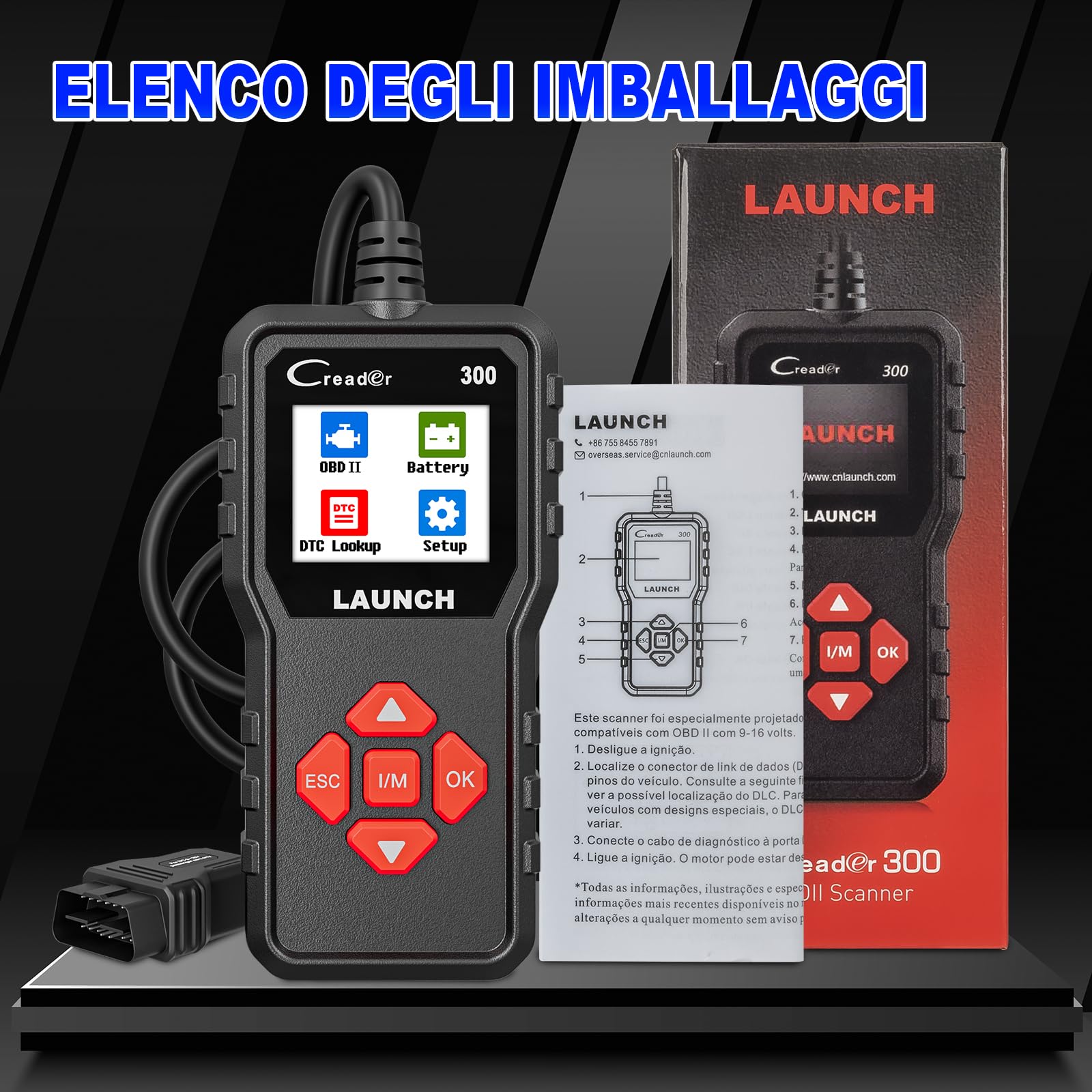 OBD2 Auto Diagnostica Diagnosi-auto LAUNCH CR300, Diagnostico OBD2 Italiano per Multimarca - Lettore Errore Motore Auto con Funzioni-OBD2, Professionale Diagnostica Per tutti i Veicoli OBDII