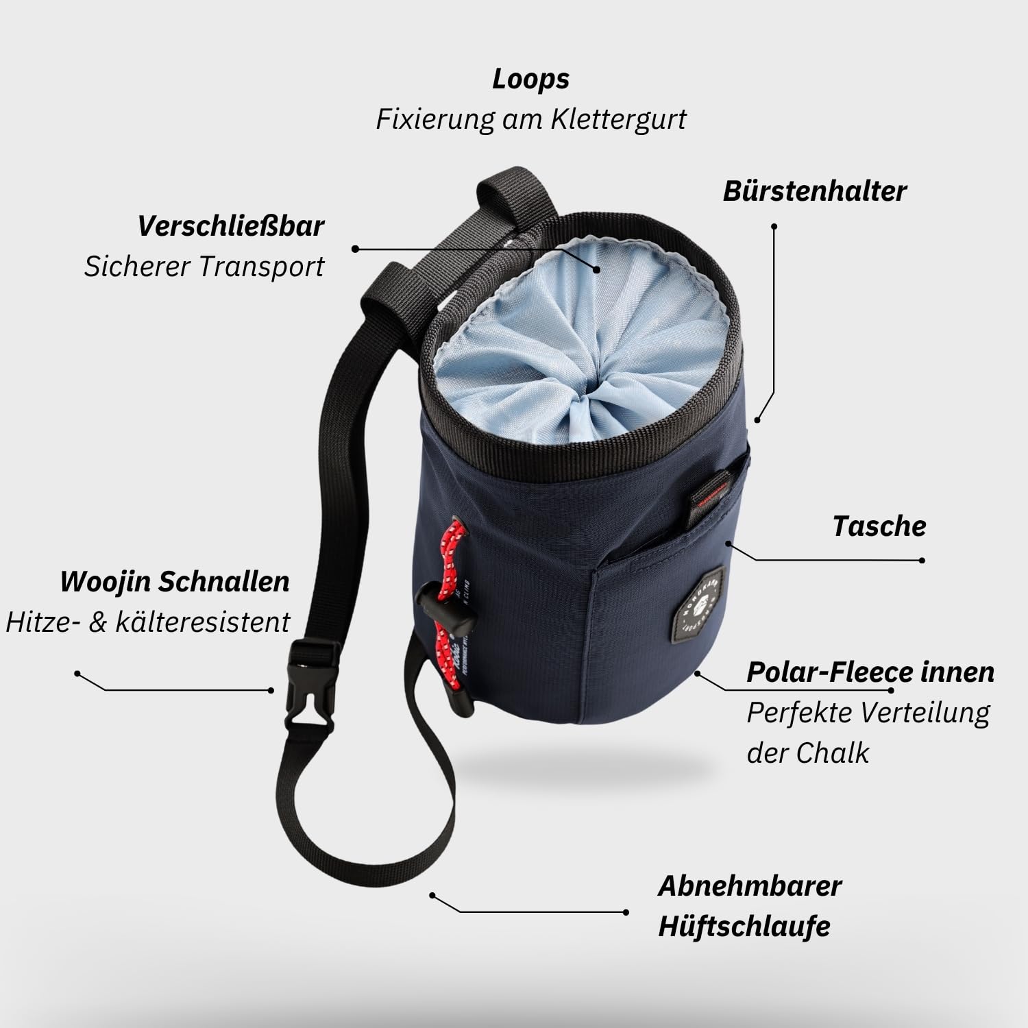 NORDKAMM Chalkbag zum Klettern & Bouldern, Chalk Bag aus Robic Performance Nylon, Magnesia-Beutel