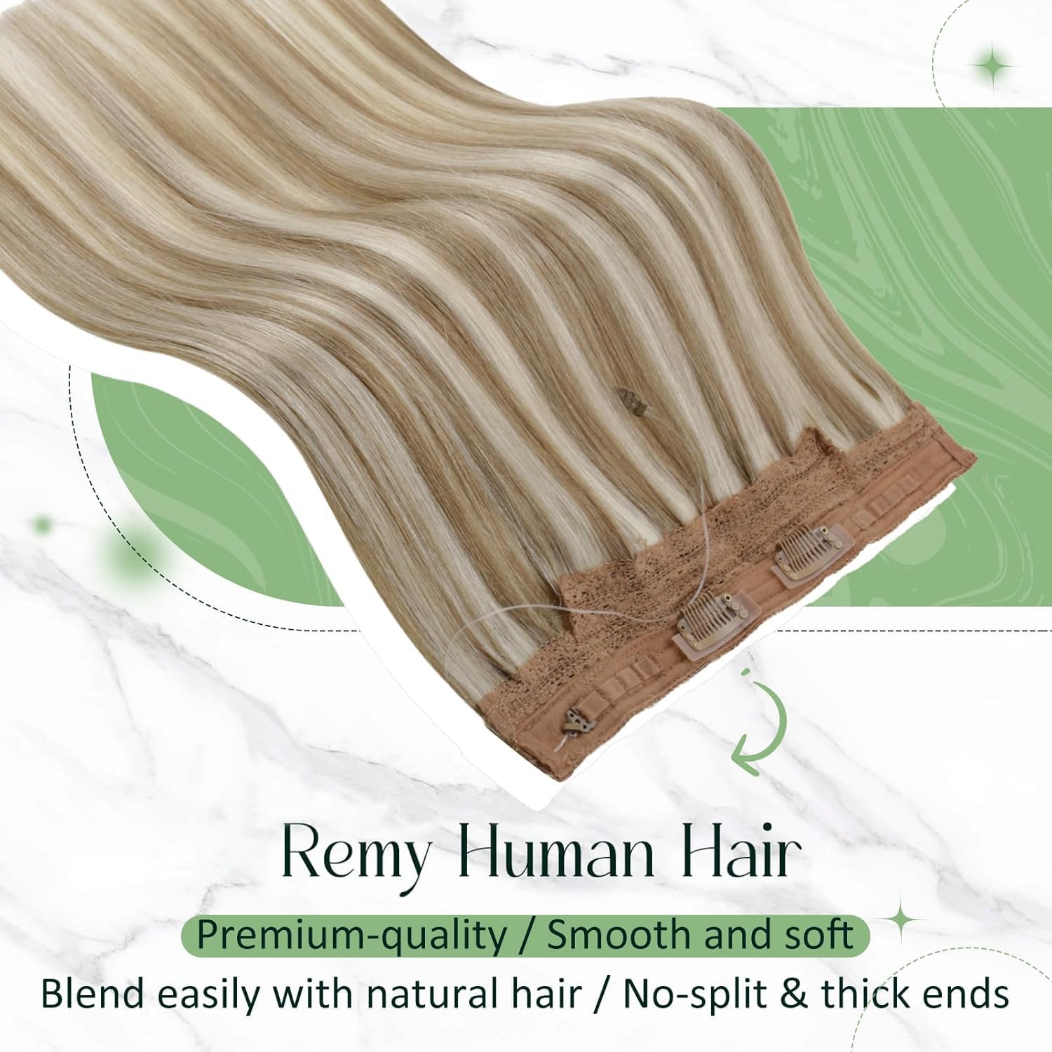 RUNATURE Wire Human Hair Extensions Blonde Highlights 14" 70g #8P24 image 2