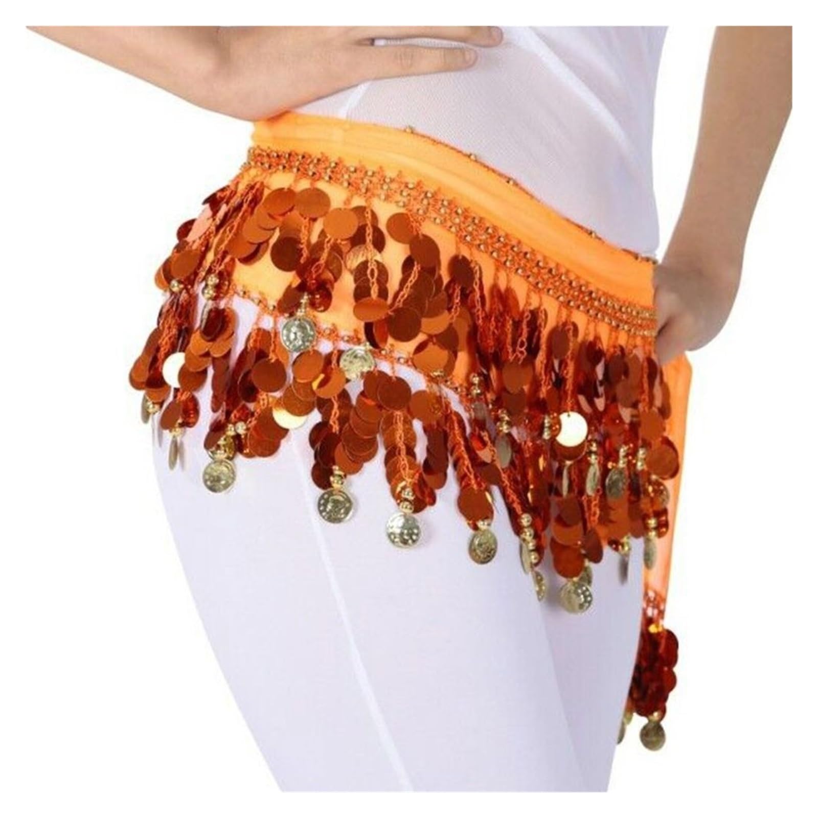 Belly Cintura da danza del ventre con paillettes e pompon per donna, gonna da ballerina, catena in vita, sciarpa per anca