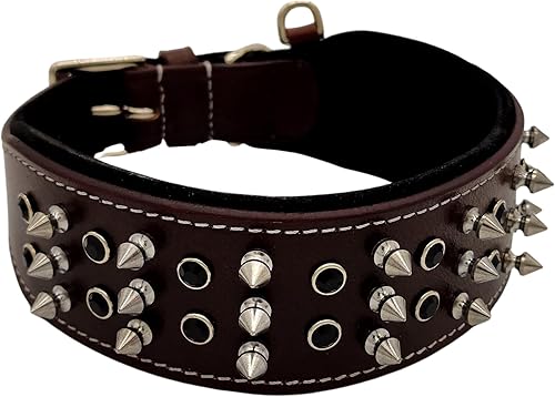 Miniatura 2 de BlazingPaws Sabrington - Collar de perro de cuero con pinchos de lujo de 2 pulgadas de ancho para perros grandes, cuero bridle grueso de alta