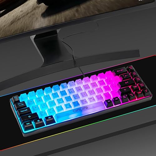 Miniatura 6 de CHONCHOW Teclado mini RGB 60% para juegos, 68 teclas, pequeño y compacto USB, con cable, arco iris, retroiluminado, teclado para juegos para Xbox