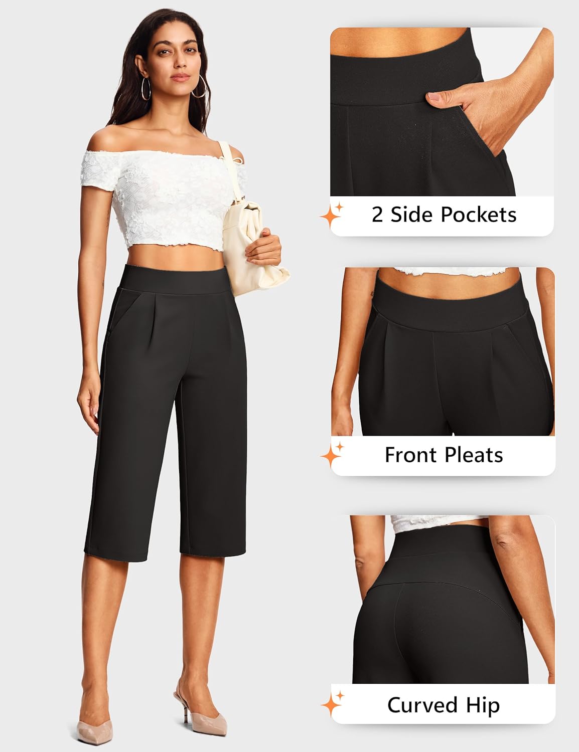 18" Capri Pants for Women High Waisted Pleated Dressy Women's Capris with Pockets for Summer Work Business Casual - Image 4