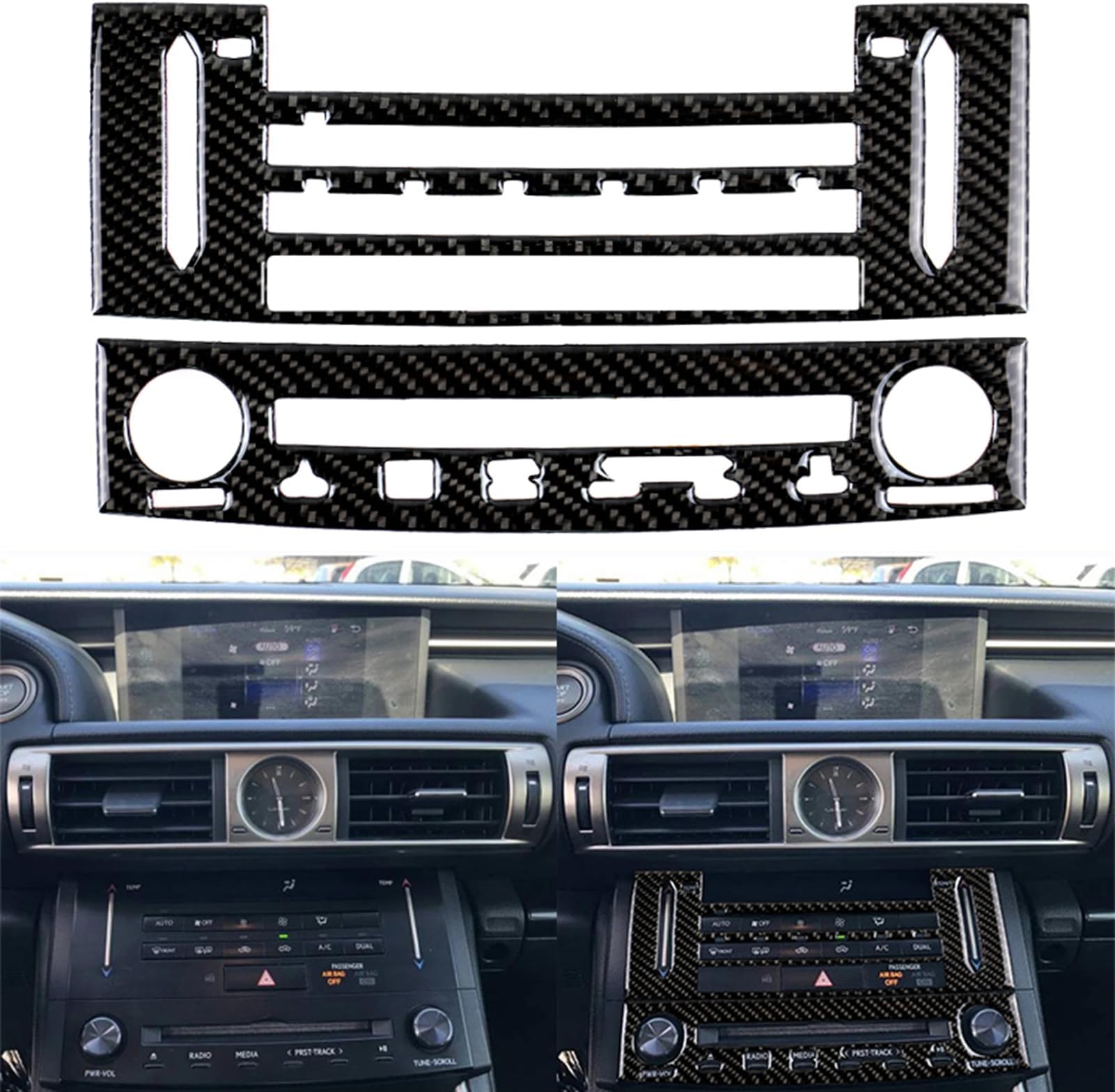 NVCNX Car Dashboard CD Panel Dash Cover Decal Compatible with Lexus ​IS250 2014 2015 / IS200t 2016 2017 / IS300 2016-2020 / IS350 2014-2020 Carbon Fiber Interior Trim Accessories Black - B