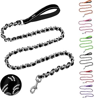 HOMIMP Chew Resistant Dog Leash for Medium Large Dogs Reflective 6ft Heavy Duty Metal Chain Dog Leash with Soft Padded Handle Anti Bite Leash for Pitbull Non Chewable product image