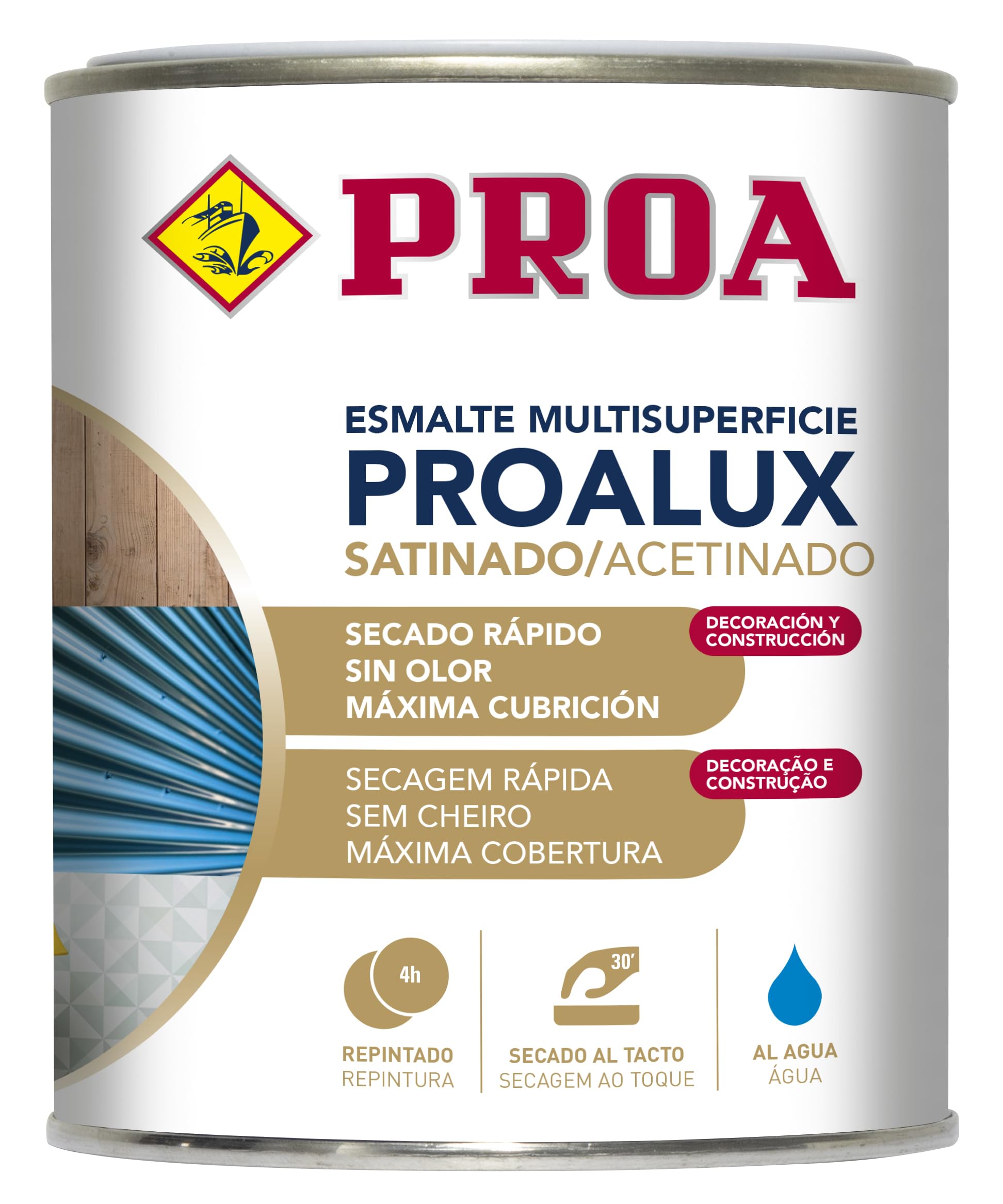 PROALUX Esmalte al agua Multiadherente. Gris Antracita RAL 7016. 750 ML. Multisuperficie. SATINADO. PROA.