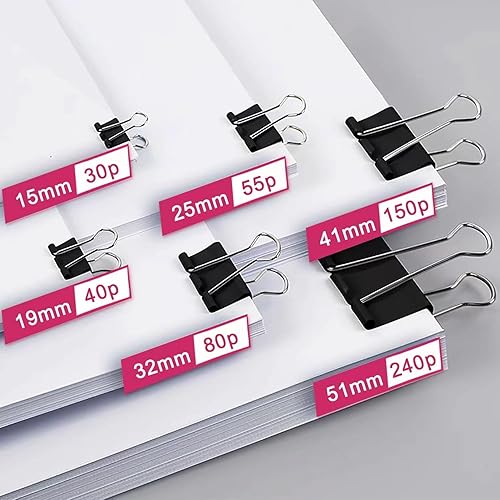 Miniatura 3 de 208 clips para carpeta, abrazaderas de papel de varios tamaños, clip de metal para carpeta, abrazadera de encuadernación negra a granel, suministros