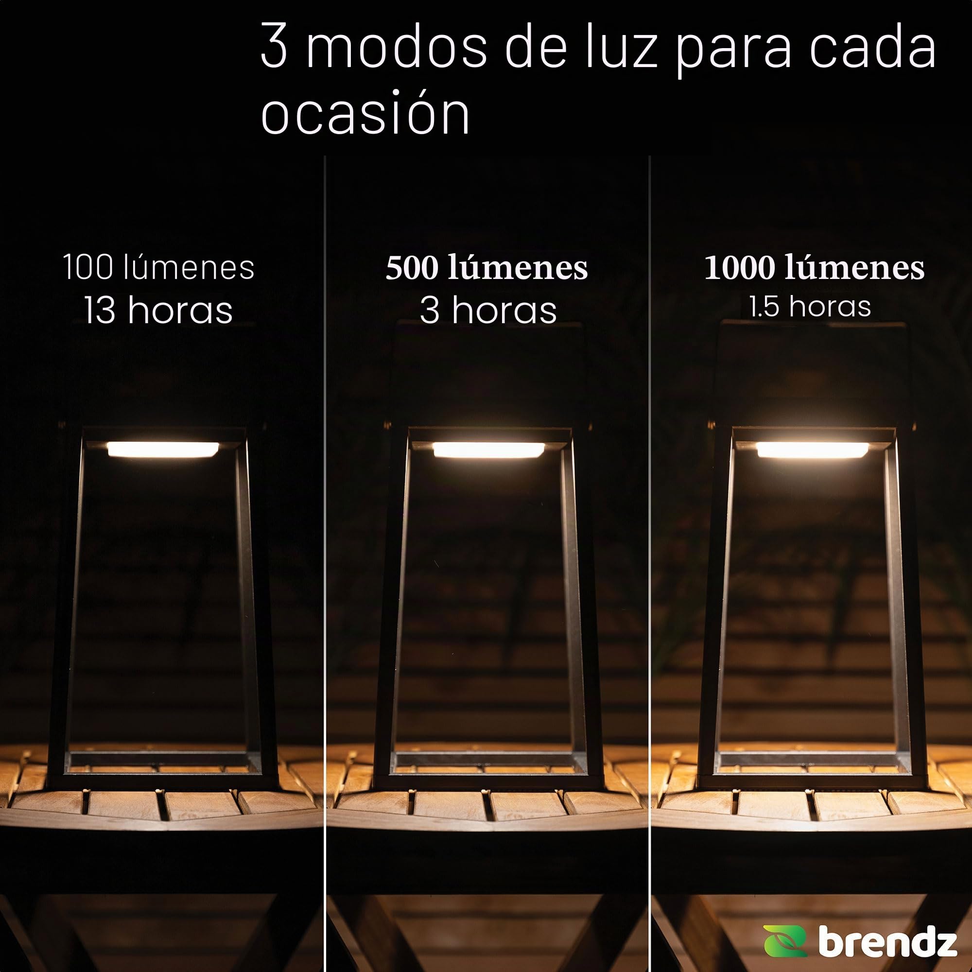 Brendz Lámpara de mesa solar, IP54 impermeable, linterna LED solar con 3 modos de luz, batería recargable por USB-C, decoración de jardín, lámpara de mesa para exteriores, tulsa