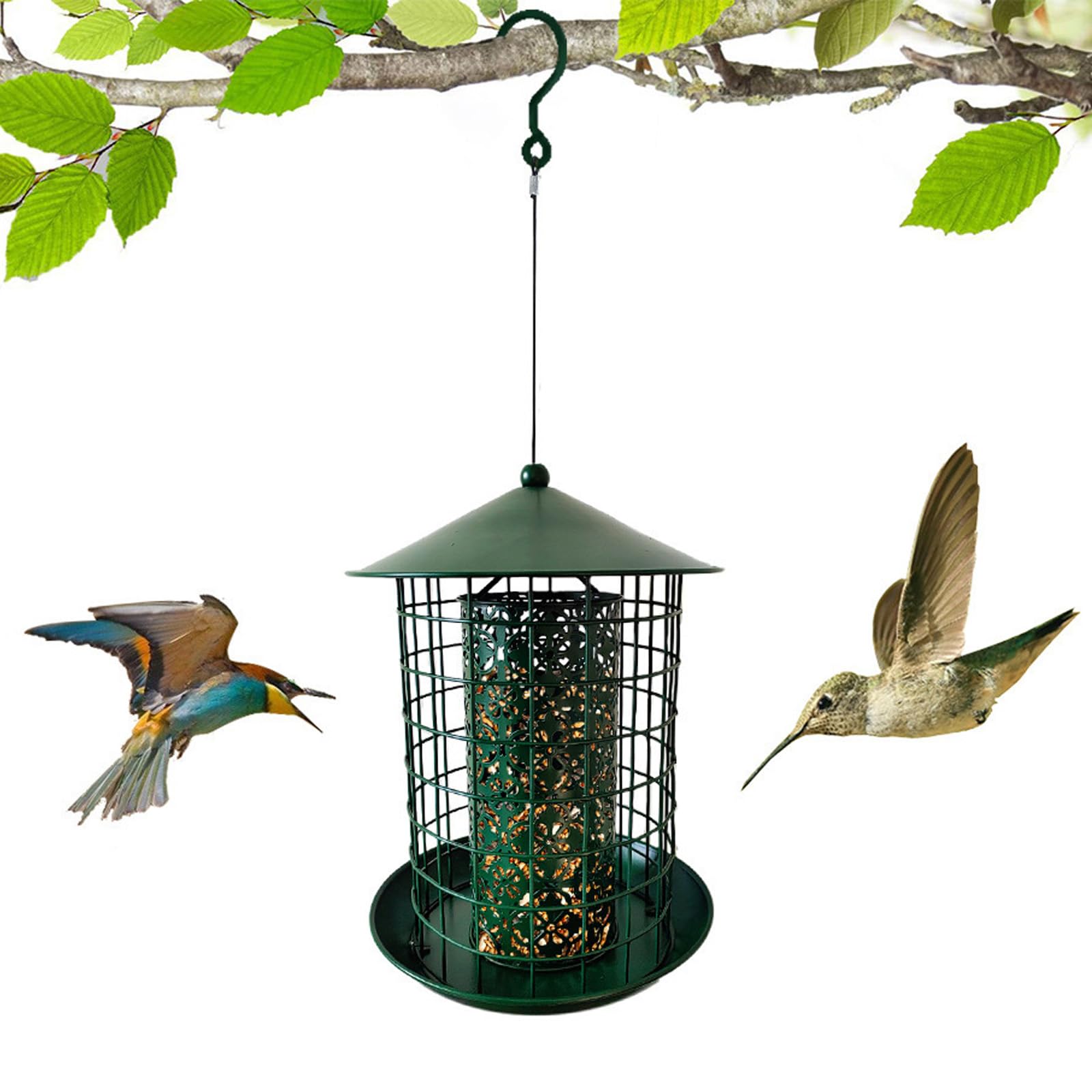 Comedero para Pájaros Salvajes Colgante Comedero Pájaros Exterior de Metal Resistente a Intemperie, A Prueba de Ardillas Comedero de Semillas Gran Capacidad Alimentación de Aves para Jardín y Balcón