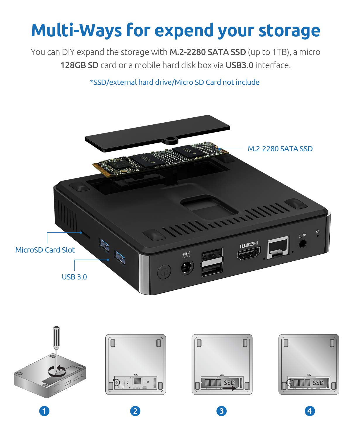 BMAX B1 Mini Pc Desktop Computer Windows 10 64-bit Celeron 3060